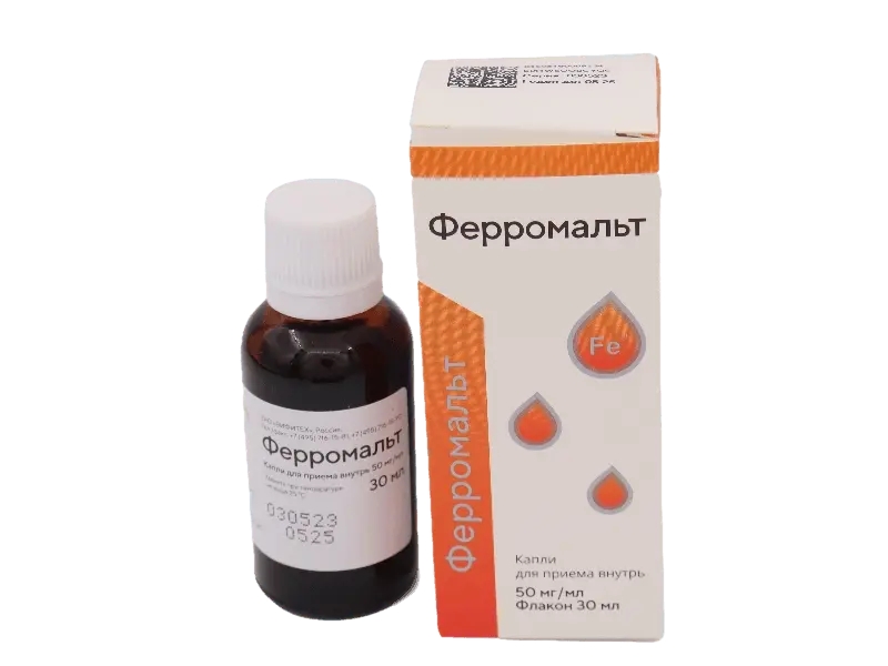 ФЕРРОМАЛЬТ КАПЛИ ВНУТРЬ 50МГ/МЛ 30МЛ ФЛ