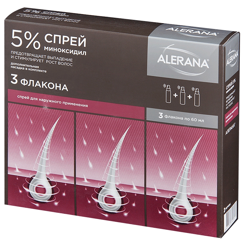 АЛЕРАНА СПРЕЙ Д/НАРУЖ 5% 60МЛ Х3 ФЛ
